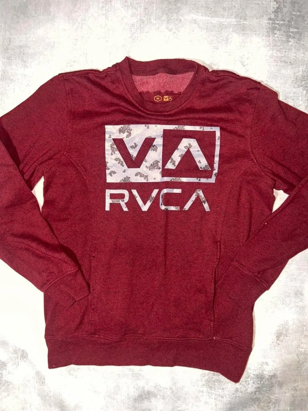 RVCA Men’s Crewneck Sweatshirt - Wine Red with White Logo